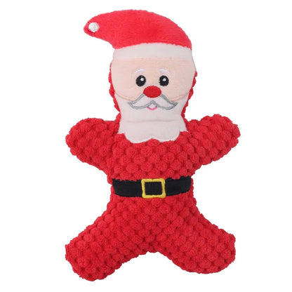 Plüsch-Kauspielzeug für Hunde mit Quietschgeräusch, Weihnachtsmotiv mit Nikolaus, Rentier, Lebkuchenmännchen und Donut, Weihnachts-Plüschspielzeug für Katzen und Hunde, Quietsche-Haustierspielzeug