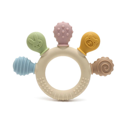 Anneau de dentition en silicone bébé dinosaure – Jouet de mastication pour nourrisson sans BPA, facile à saisir et cadeau de naissance
