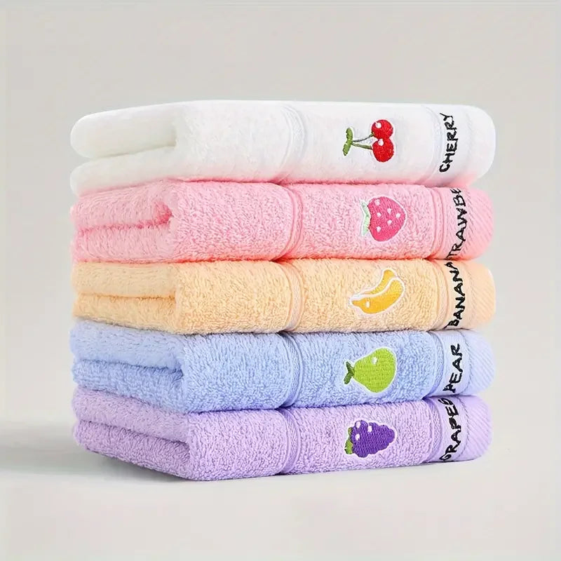 Embroidered Fruit Hand Towels – Set of 5 Cotton Face Towels