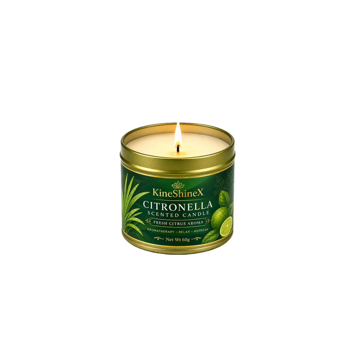 Citronella Scented Candle 60g–Fresh Citrus Aroma,Aromatherapy Relaxation,Up to 15H Burn Time,Clean Soot-Free for Indoor Outdoor