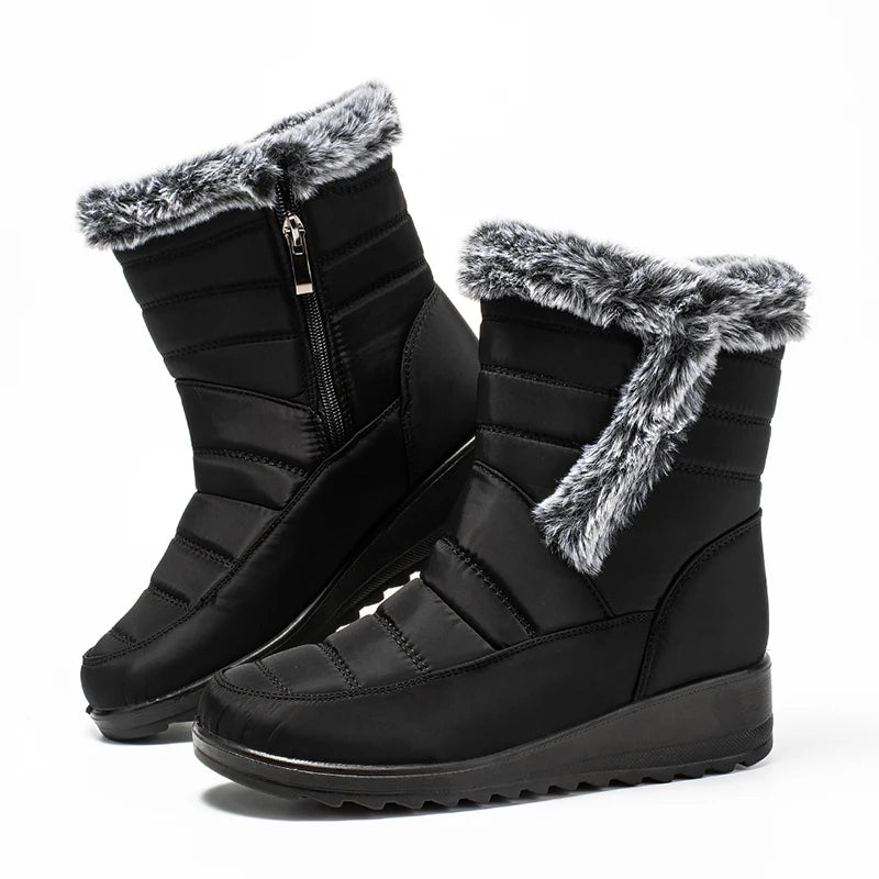 Thick Warm Long Plush Waterproof Snow Boots Women Winter 2025 Non Slip Soft Fur Ankle Boots Woman Plus Size 44 Cotton Shoes Mom