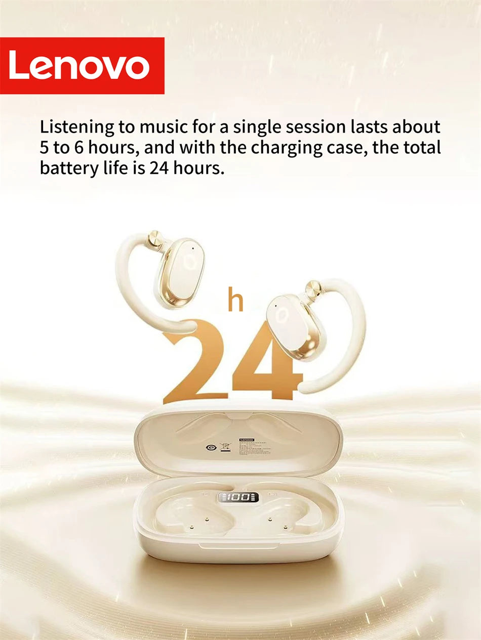 Lenovo EA366 Open-Ear Wireless Earbuds – Ear-Hook Bluetooth Headphones with Charging Case
