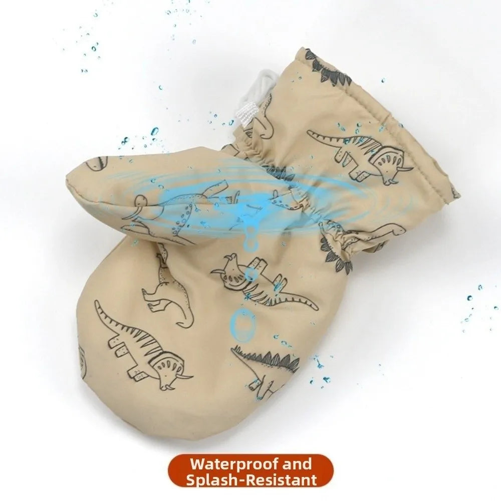 Toddler Dinosaur Snow Mittens – Fleece-Lined, Sizes S, M, L