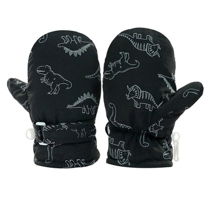 Muffole da neve con dinosauri per bimbi piccoli – Foderate in pile, taglie S, M, L