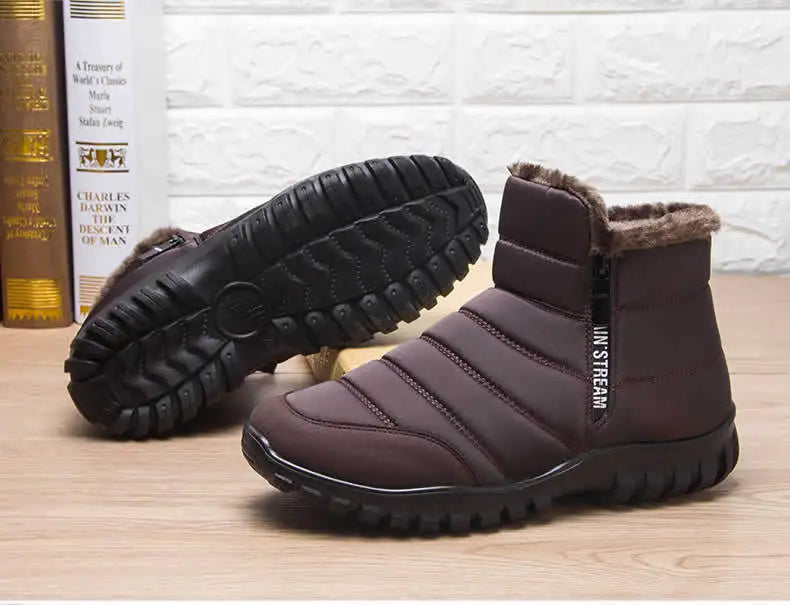 Winter Shoes Men's Sneakers Warm Cotton Zipper Snow Ankle Boots, Autumn Casual Shoes Waterproof Snow Boots Free Shipping Shoe