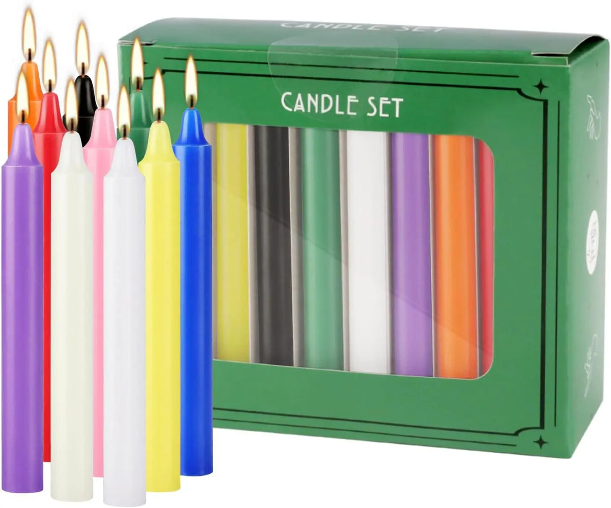 20 Colorful Small Stick Candles, Drip-Free, Smoke-Free, Unscented, Hand-Poured, High-Quality, Suitable for Various Places and Holidays. We Only Use High-Quality Wax to Make Cone-Shaped Candles, so When the Candle Burns, You W