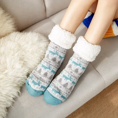 Weihnachten Plüschsocken Damen Winter Thermosocken Warme Bodensocken Weiche weibliche Haussocken Indoor Geschenke Rutschfeste Griffsocken Flauschig