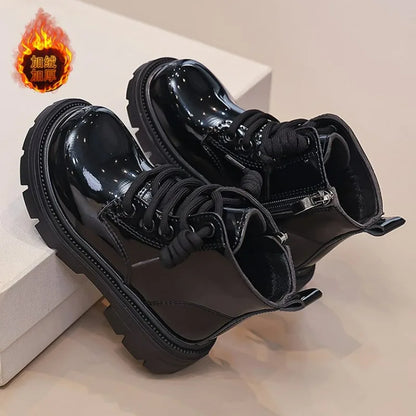 Girls' Ankle Boots – Faux Leather with Side Zip & Anti-Slip Sole