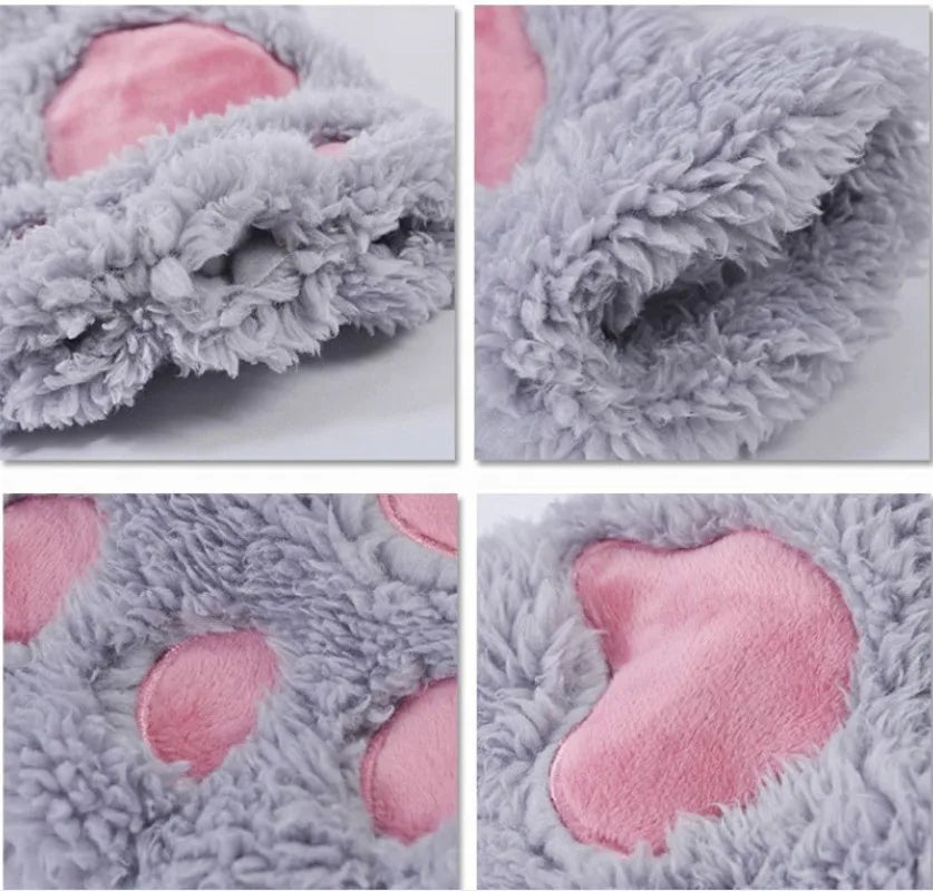 Women's Plush Cat Paw Fingerless Gloves