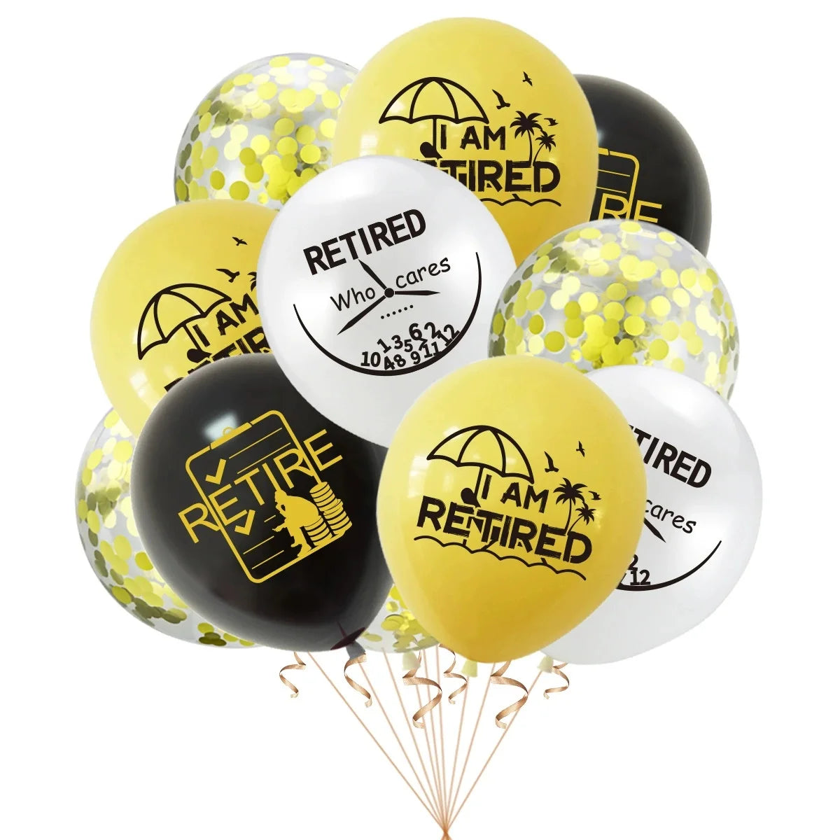 Happy Retirement Balloons – 15-Pack 12" Black & Gold Latex Party Balloons