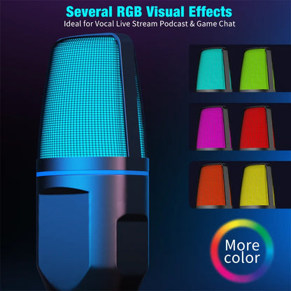 Micrófono de condensador USB RGB – Micrófono Plug-and-Play para podcasts y gaming