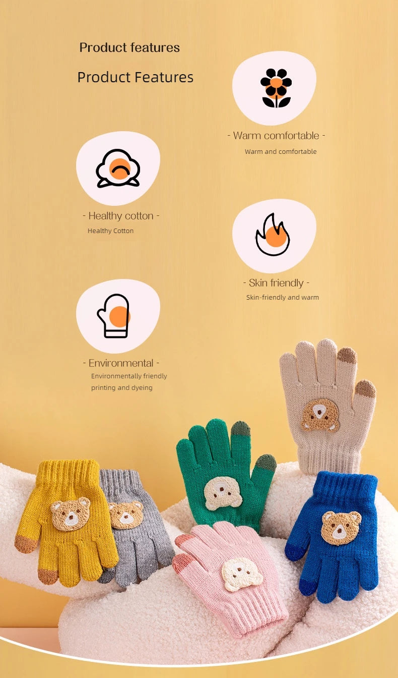 Toddler Bear Knit Gloves – Thick Warm Winter Gloves (Ages 2–6)