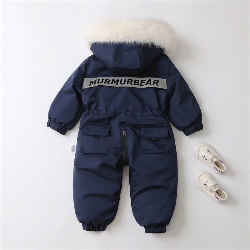 Children Winter Jumpsuit Thicken Boys Ski Suit Warm Baby Snowsuit Waterproof Boys Overalls Hooded Girls Jacket Clothes 2-5Years