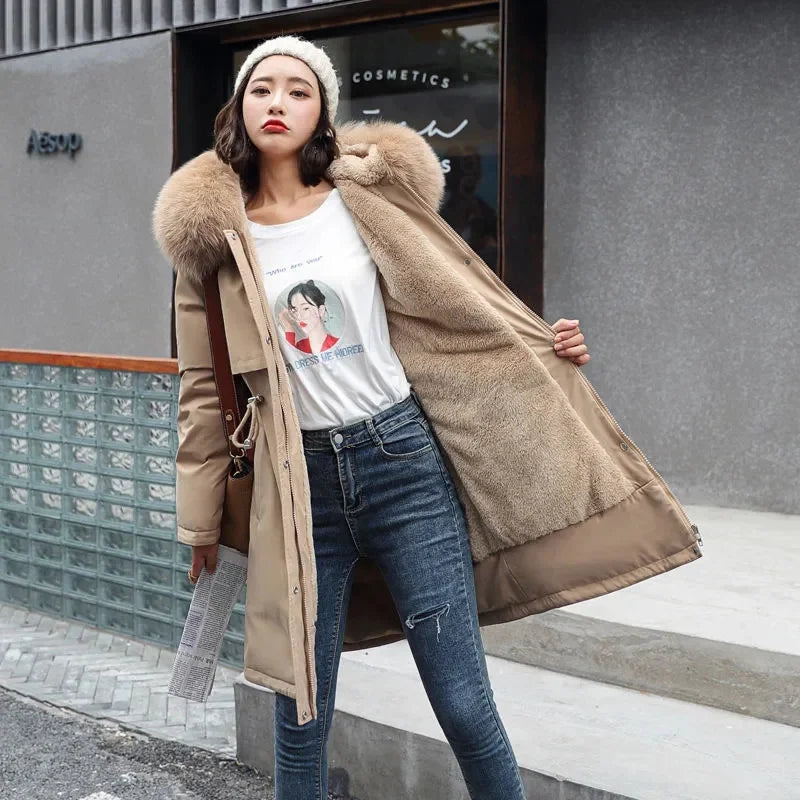 Winter Jacket 2026 New Women Parka Clothes Long Coat Wool Liner Hooded Jacket Fur Collar Thick Warm Snow Wear Padded Parka 6XL