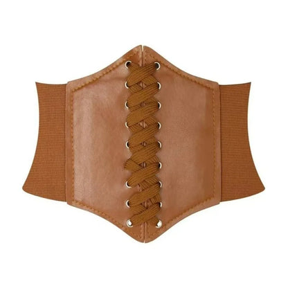 Cintura Corsetto Elastica Larga da Donna – Cintura da Vita in Ecopelle con Lacci