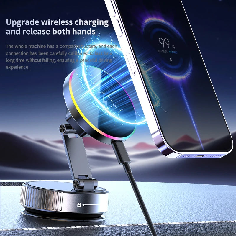 15W RGB Wireless Car Charger & 360° Phone Holder