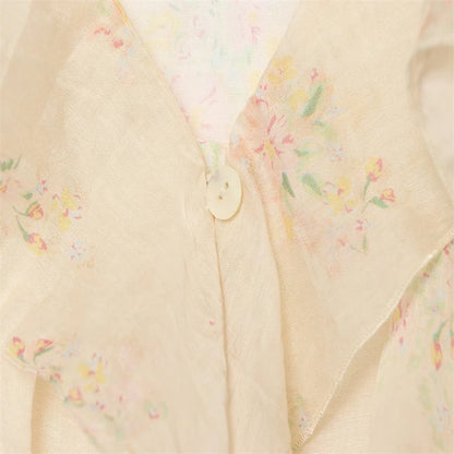 Chiffonbluse mit Blumenmuster, Rüschen und V-Ausschnitt