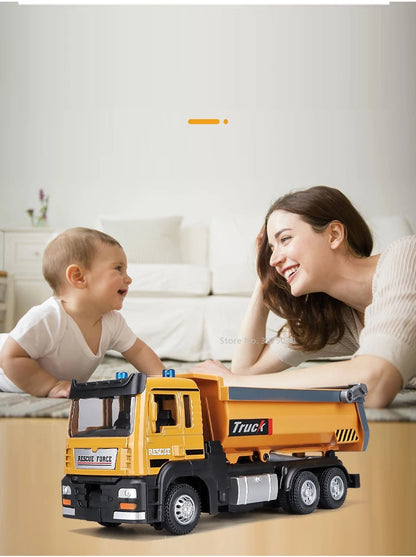 1:50 Die-Cast Dump Truck – Pull-Back Toy with Lights & Sounds