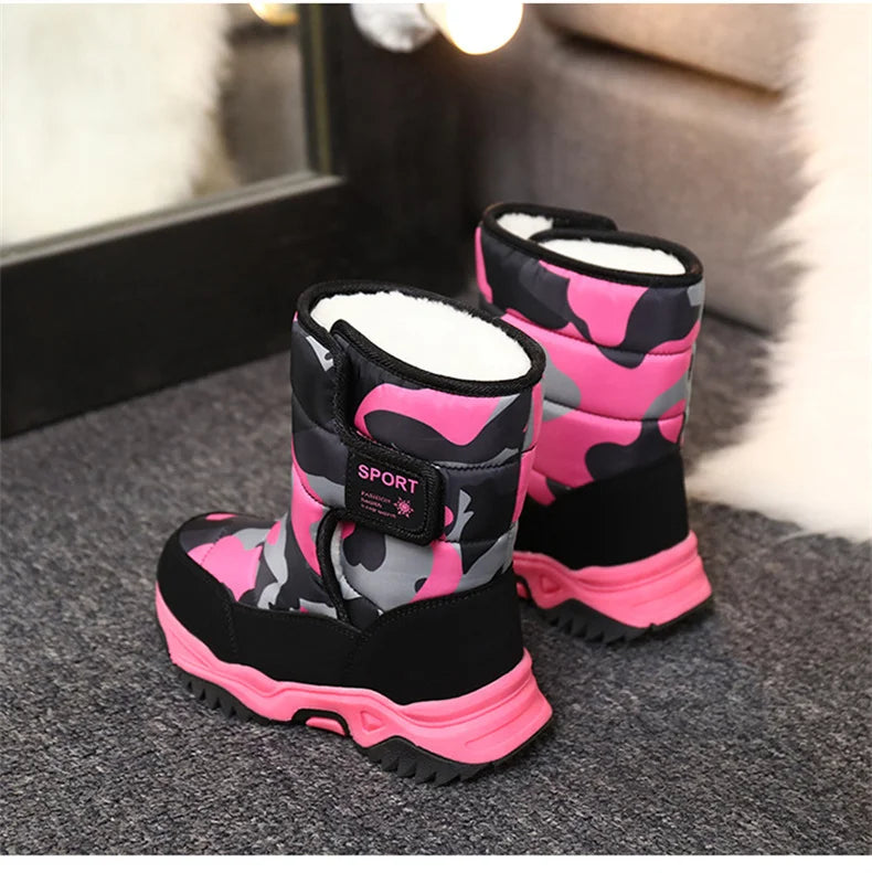 Kids' Plush-Lined Hook-and-Loop Winter Ankle Boots