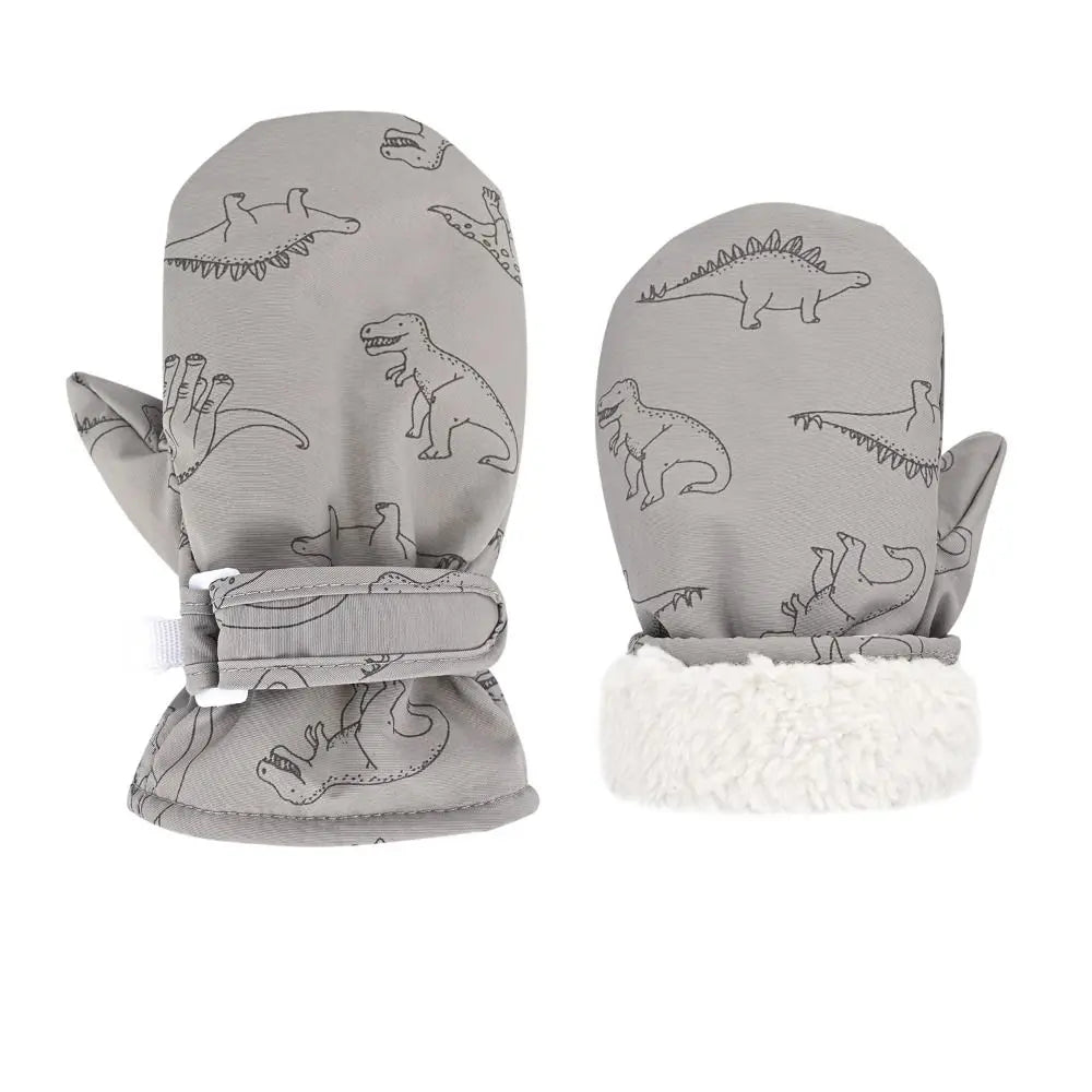 Kids' Dinosaur Print Winter Gloves – Fleece-Lined Snow Gloves