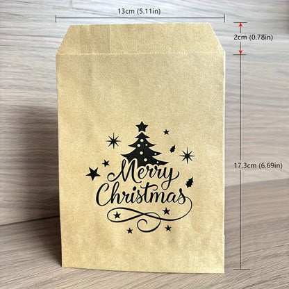 Sacs cadeaux de Noël en papier kraft – Lot de 25, 13 × 18 cm