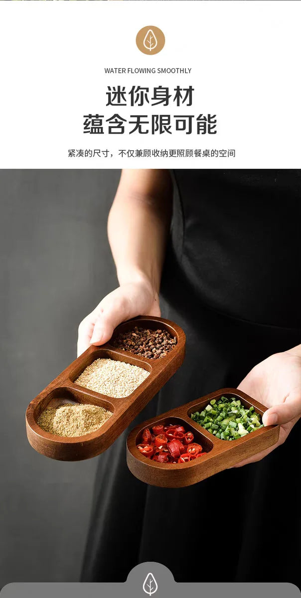 Solid Wood Divided Condiment & Snack Tray