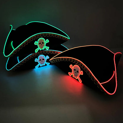Leuchtende LED-Piratenkapitänmütze – leuchtender Dreispitz-Kostümhut für Halloween & Partys