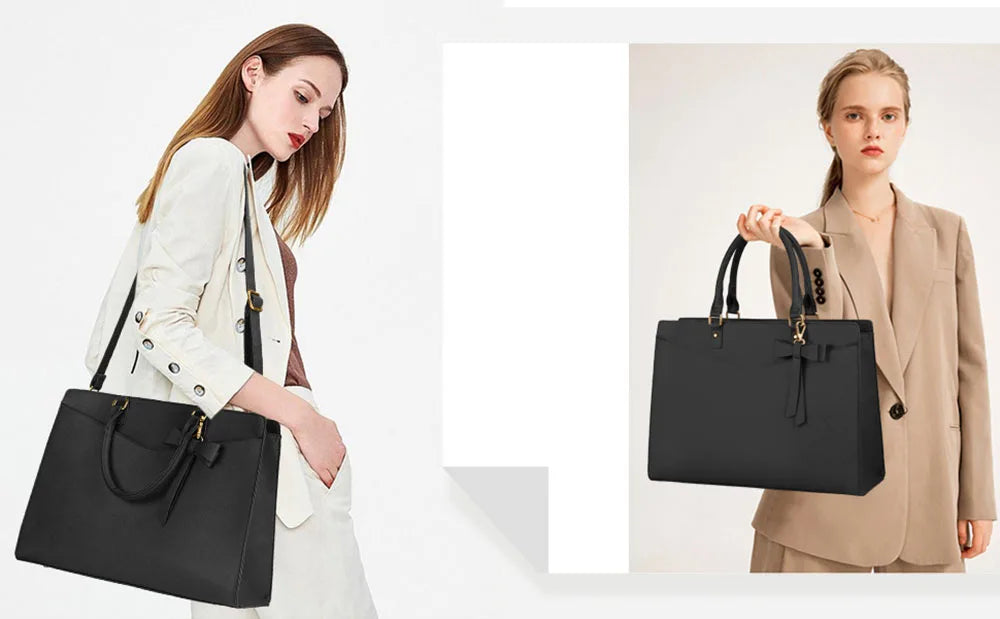 Women's PU Leather Laptop Tote 15.6" - Lightweight Work Briefcase Handbag