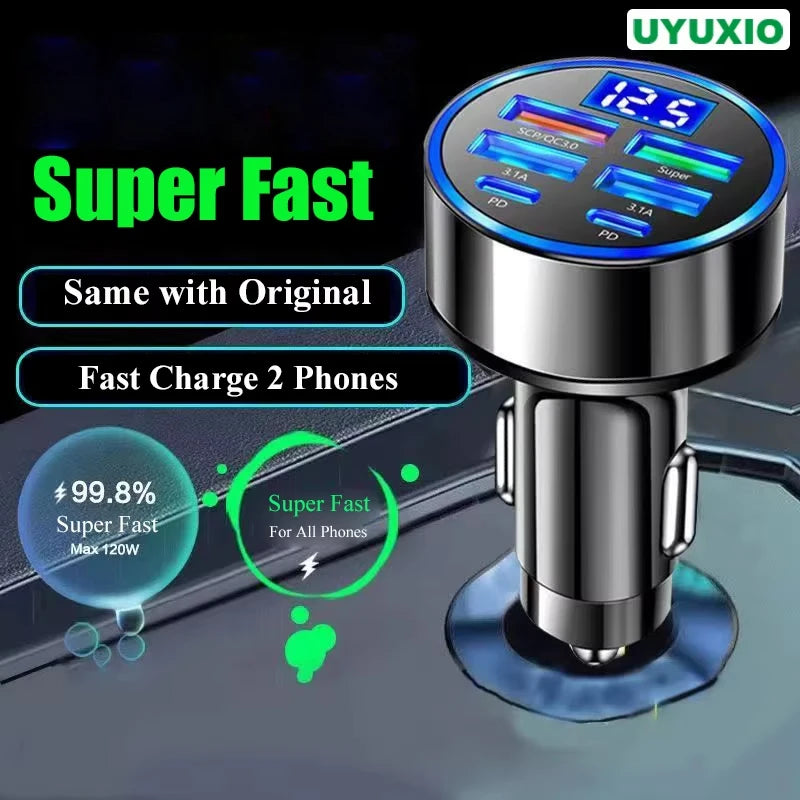 130W 6-in-1 USB-C Car Charger Adapter