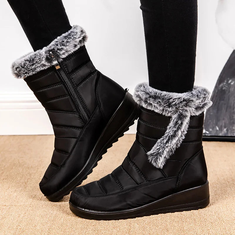Thick Warm Long Plush Waterproof Snow Boots Women Winter 2025 Non Slip Soft Fur Ankle Boots Woman Plus Size 44 Cotton Shoes Mom