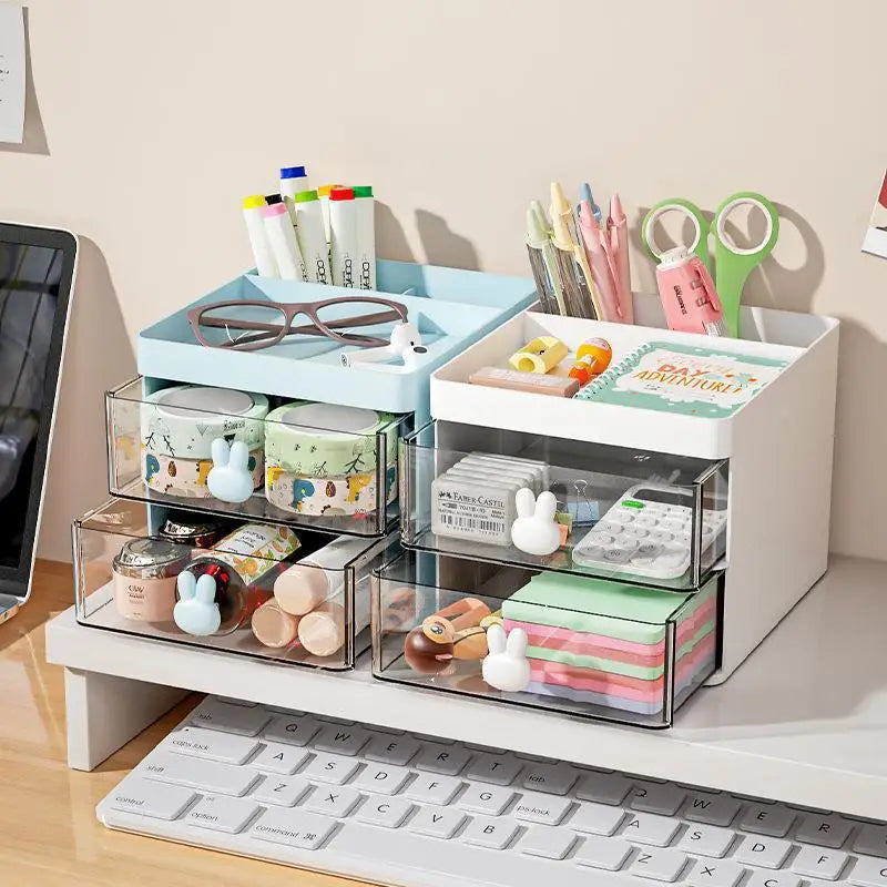 Small Desk Organizer With Drawer, Office Desktop Storage Box, Makeup Organizer, Business Card/Pen/Pencil/Mobile Phone/Stationery