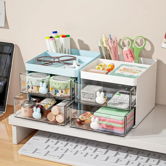 Small Desk Organizer With Drawer, Office Desktop Storage Box, Makeup Organizer, Business Card/Pen/Pencil/Mobile Phone/Stationery