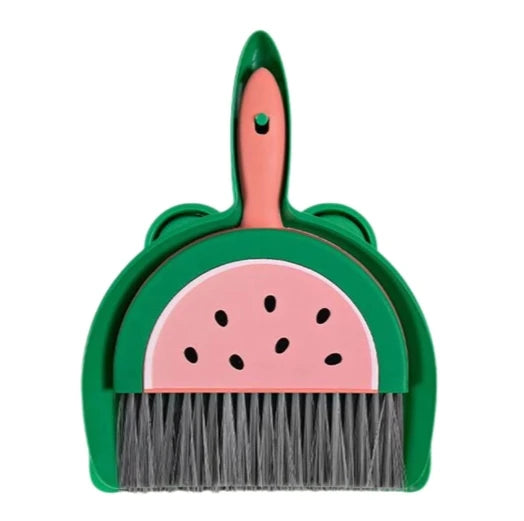 Watermelon-print broom and dustpan set on a white background