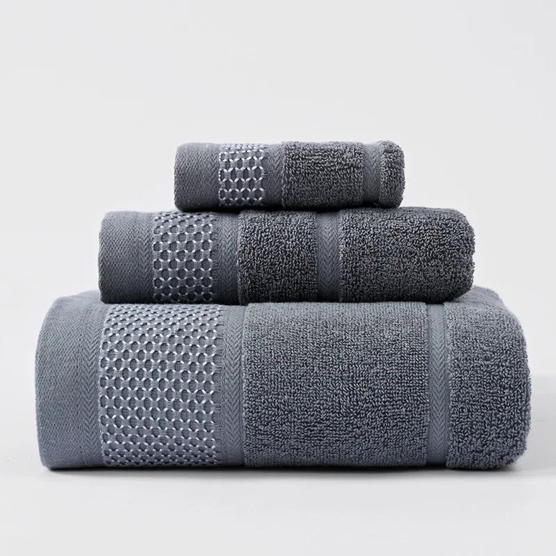 Thick Cotton 3-Piece Towel Set – Bath, Hand & Washcloth