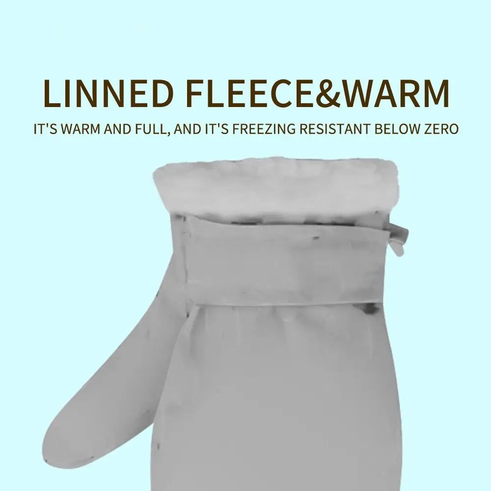 Kids' Fleece-Lined Snow Mittens with Anti-Lost Clip – Solid Colours