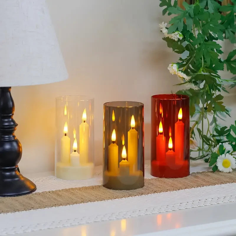 Flameless 3 in 1 LED Taper Candles with 15CM Lampshade Battery Operated Flickering Electric Window Candles for Christmas Wedding