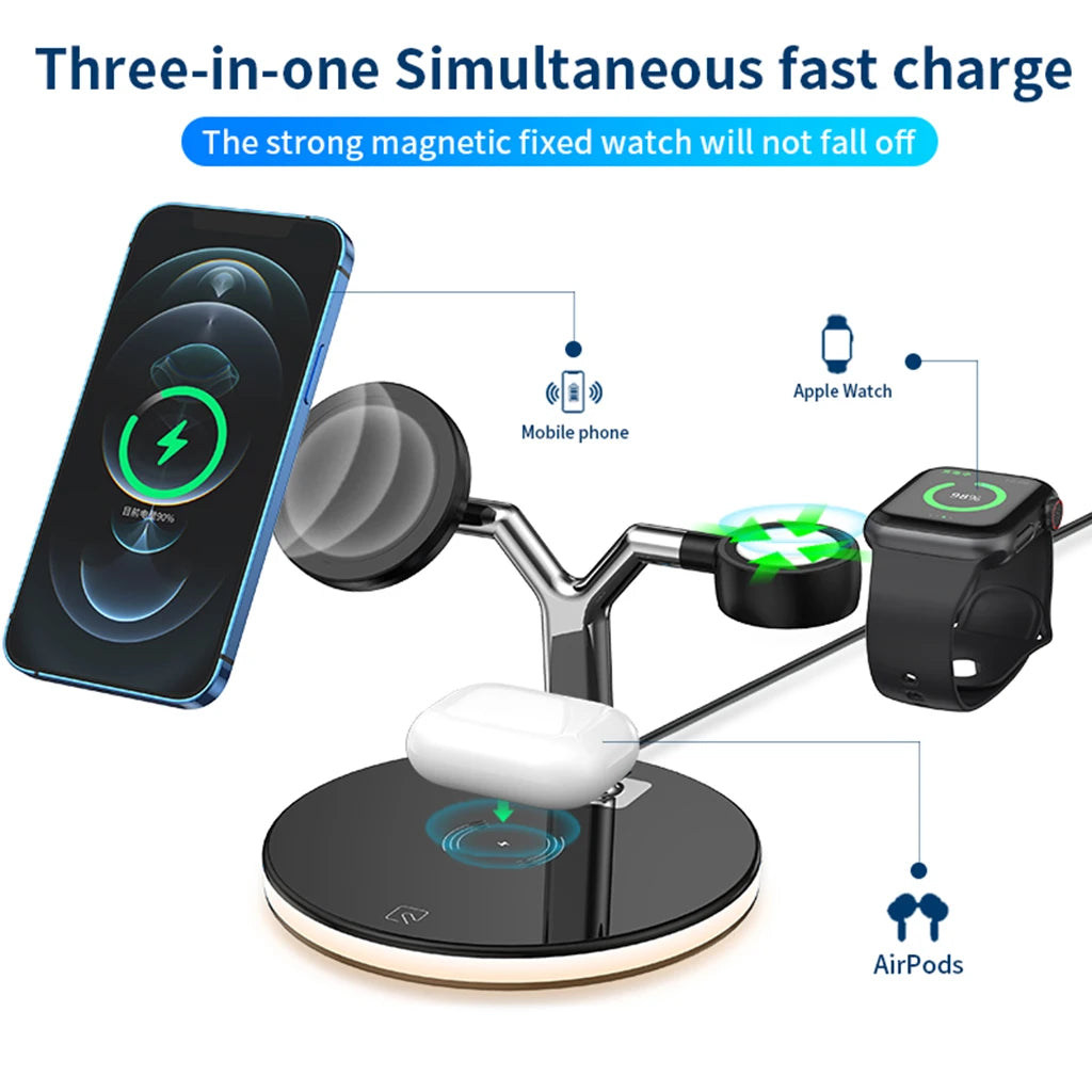 3-in-1 Magnetic Wireless Charger for Phone, Watch & Earbuds