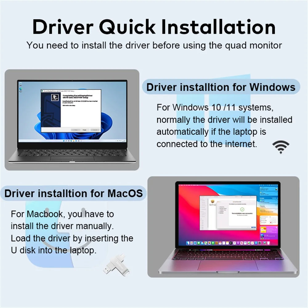 Rospider Portable Triple Screen Extender for Laptops – 14" to 18.5", FHD IPS, Foldable, Compatible with MacBook & Windows