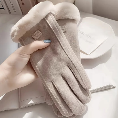 Unisex-Touchscreen-Handschuhe in Beige mit Plüschfutter