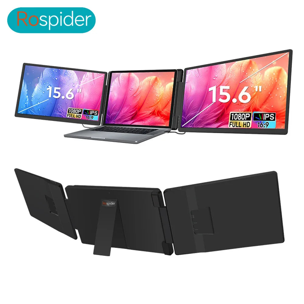 Rospider 15.6" Dual Screen Extender – FHD IPS Triple Expandable Laptop Monitor for Productivity