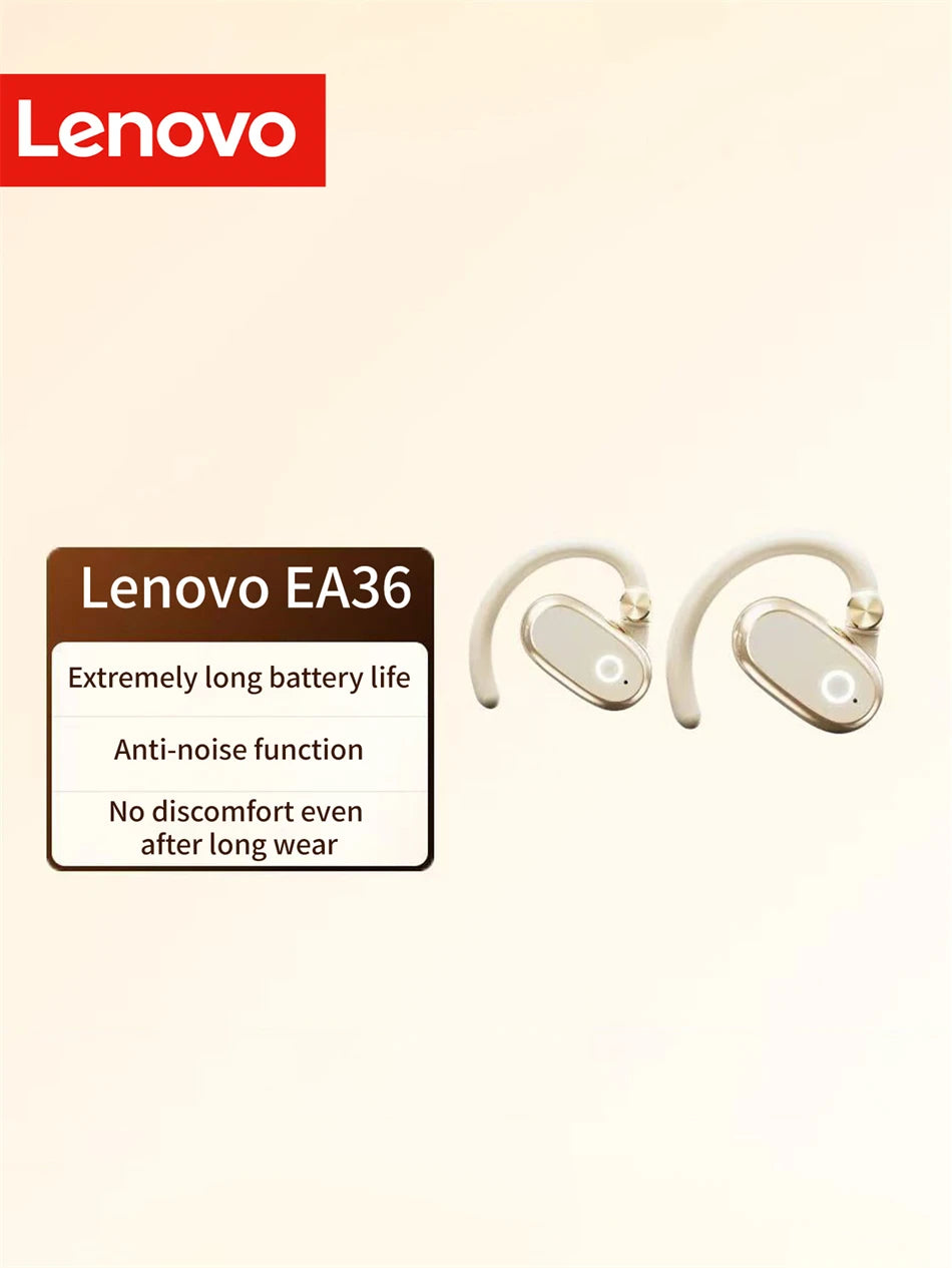 Lenovo EA366 Open-Ear Wireless Earbuds – Ear-Hook Bluetooth Headphones with Charging Case