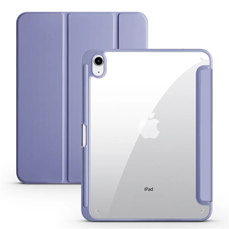Purple tablet case with clear back on a white background