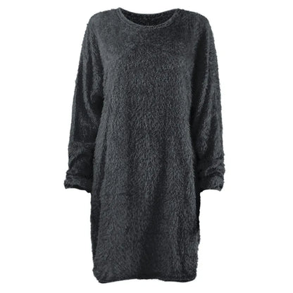 Knie-langes Damen-Strickkleid mit Rundhalsausschnitt