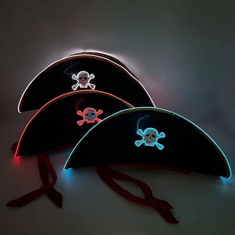 LED Light-Up Pirate Captain Hat - Glowing Tricorn Costume Hat for Halloween & Parties