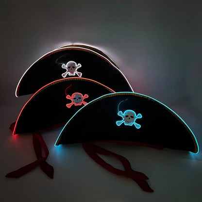 Leuchtende LED-Piratenkapitänmütze – leuchtender Dreispitz-Kostümhut für Halloween & Partys