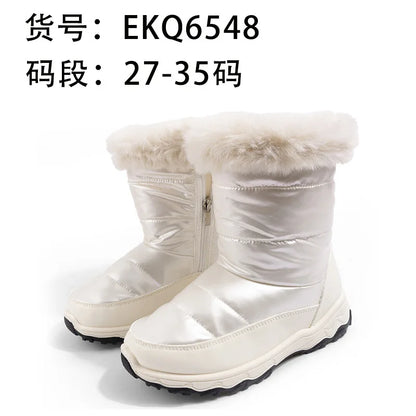 Girls' Waterproof Plush Snow Boots – White