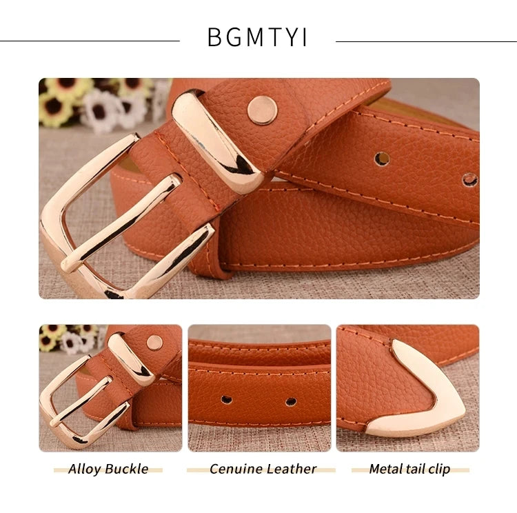 Women's Pin-Buckle Belt – Faux Leather with Pointed Tip, 13 Colours