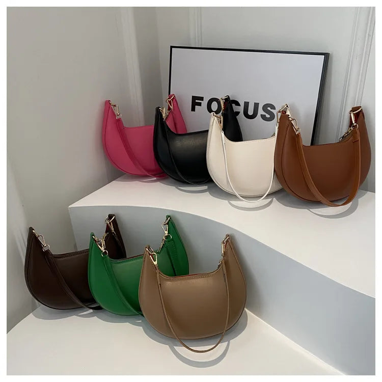 Women's Crescent Moon Shoulder Bag – Soft Vegan Leather Handbag