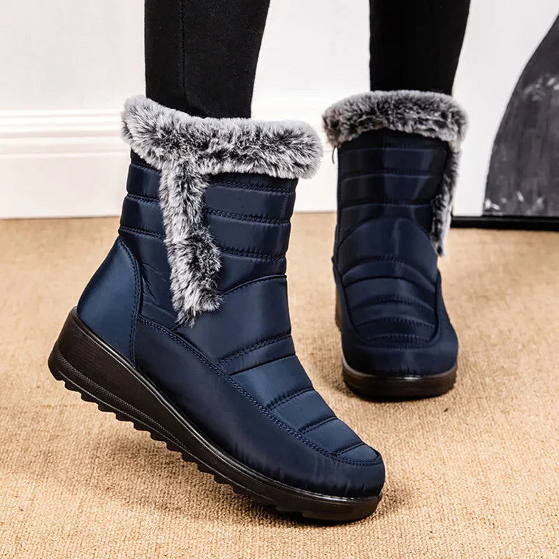 Thick Warm Long Plush Waterproof Snow Boots Women Winter 2025 Non Slip Soft Fur Ankle Boots Woman Plus Size 44 Cotton Shoes Mom