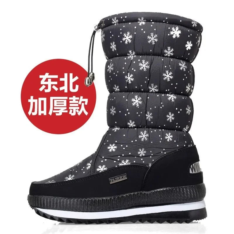 Women's Platform Snow Boots – Plush-Lined Mid-Calf Winter Boots with Side Zip